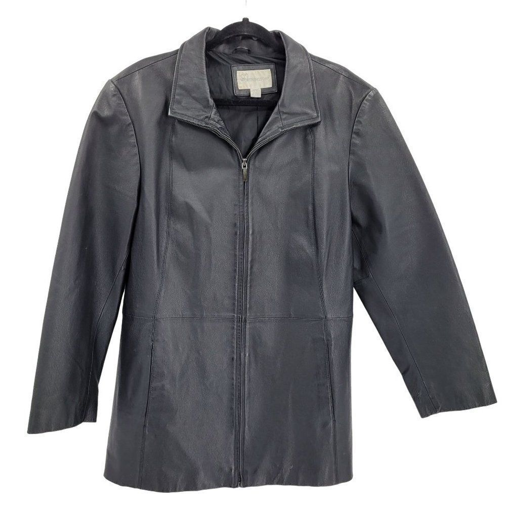 Vintage 80's Worthington Leather Jacket Sleek Moto Zip Up‎ Collared Black L